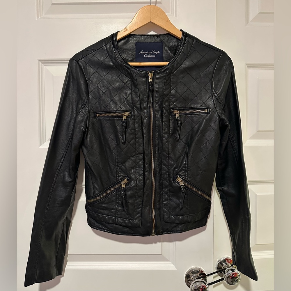 American Eagle Black Faux Leather Jacket